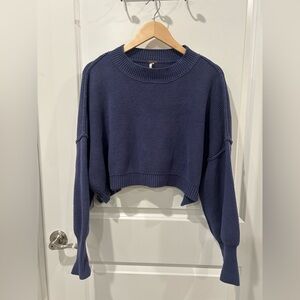 Free People Easy Street Navy Crew Neck Sweater